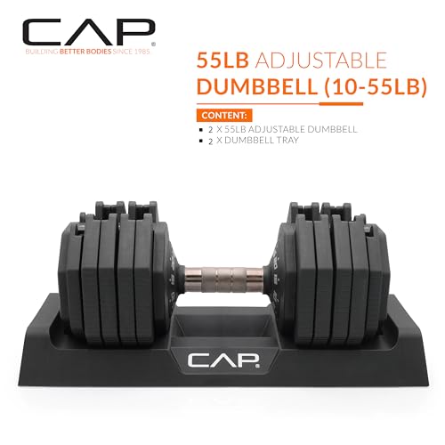 CAP ADJUSTABELL Adjustable Dumbbell Set, Premium Quick Select Adjustable Weights for Strength Training, Singles & Pairs, 12.5 LB, 25 LB & 55 LB, Round & Hex Dumbbells, Multiple Grip Handle Options - size: 55 lb - Copper Handle, style: Pair