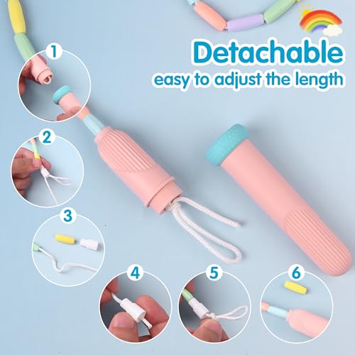Beaded Jump Rope 1 Pack/2 Pack, ACEONE Segmented Skipping Rope for Kids Adults, Adjustable Tangle-Free Toddler Jumping Rope for Fitness Exercise Training - color: Green+Pink