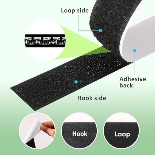1''×41Ft Black Heavy Duty Hook And Loop Tape Adhesive, No Punching Picture Wall Mounting Roll, Sticky Back Couch Cushion Grip, Keep Rugs in Place, Strong Adhesive Tape for DIY at Classroom Office Home - size: 1In × 41Ft, style: Black