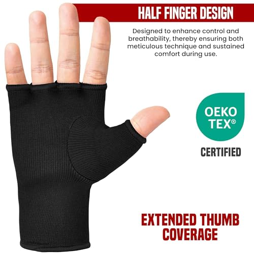 RDX Boxing Hand Wraps Inner Gloves Men Women, Half Finger Elasticated Bandages, Under Mitts Fist Protection, Muay Thai, Kickboxing, MMA, Martial Arts Speed Bag Punching Training - color: Black, size: Small
