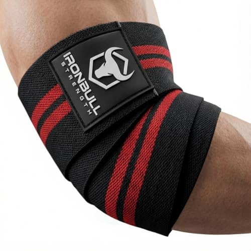 Elbow Wraps for Weightlifting (1 Pair) - 50" Elastic Elbow Braces for Weight Lifting - Elbow Support for Bench Press, Powerlifting, Fitness, & Gym Workout - Gym Elbow Straps Weightlifting - Elbow Compression Strap Brace - color: Black/Red