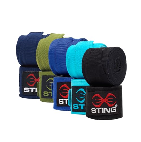STING Elasticised Hand Wraps | Elastic Fabric Construction, Extended Wrist Coverage, Thumb Loop, Hook and Loop Closure - color: Teal Blue, size: 180 Inch