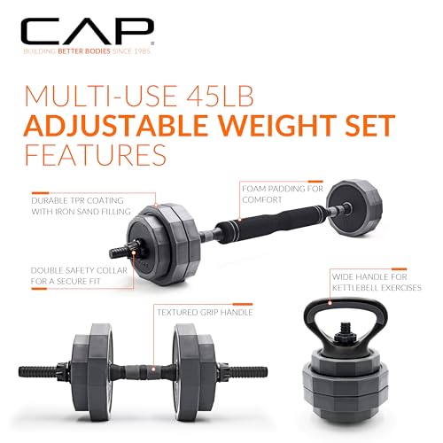 CAP Adjustable Weight Set, Multi-Use Adjustable Dumbbell Set for Home Gym Strength Training, Quick Change Free Weights System, Compact Workout Equipment, Multiple Weight Options - size: 45 lb Set