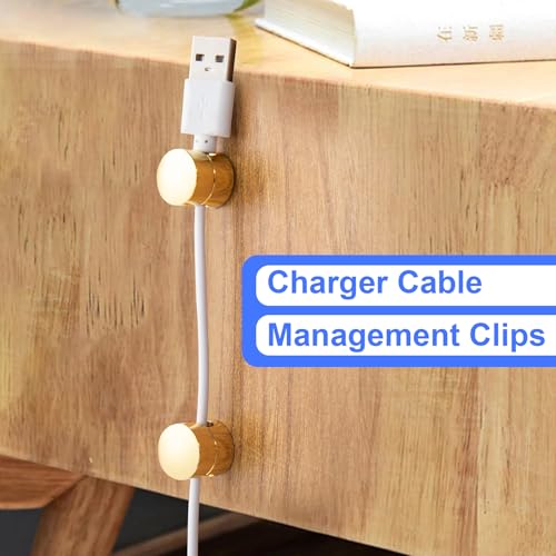 SmallCat 3 Sets Charger Holders for Cords, Gold Metal Cord Holder for Desk | Adjustable Cable Anchor Clips, Adhesive Cable Management Wire Organizers for Desk, Office, Nightstand - color: Gold, size: 3 Sets