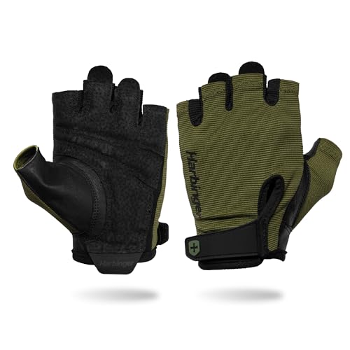 Power Gloves 3.0 - Durable Half Finger Weightlifting Gloves with Adjustable Wrist Closure, Breathable Leather Palm, Men's - color: Green, size: Large