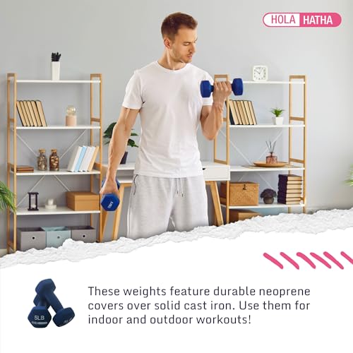 HolaHatha 1, 2 and 3 lb Neoprene Dumbbell Strength Training Weight Set with Rack - color: Blue/Red, size: 20 LB
