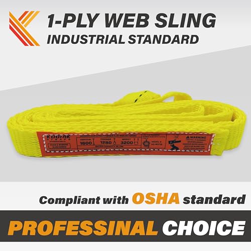 1-Ply Lifting Sling Straps 1”x 6ft - 1650lbs Vertical Capacity Heavy Duty Flat Eye Lift Sling, for Rigging Moving Towing Hoisting -1Pack - Kodiak Straps - color: 1 PACK, size: 1inch x 6ft