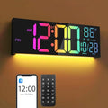 16.5" Digital Wall Clock with Bluetooth Auto-Sync, Large LED Display, Smart Auto Dimming, DST, Remote Control, Night Light, Date & Temperature for Living Room, Black - color: Black-multicolor