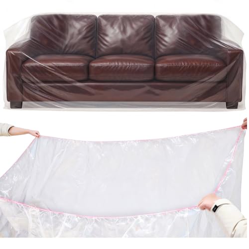 Plastic Couch Cover Furniture Cover with Elastic Band, Clear Sofa Cover Protector for Moving and Storage, Waterproof & Dustproof Moving Bags for Couch Slipcover 92W x 42D x 42H Inches (Sofa) - size: Sofa