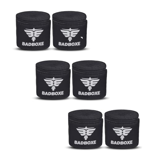 TWISTER FIGHT WEAR Boxing Hand Wraps 180" (4.5 Meter) – Premium Cotton-Polyester Blend with Thumb Loop and Hook & Loop Closure for Boxing, MMA, Muay Thai & Kickboxing - color: Black (3 Pair)