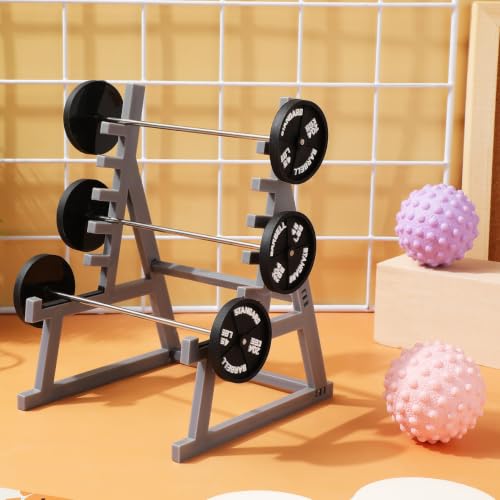 TOYANDONA Mini Fitness Model Squat Rack Pen Holder with Barbell Display Stand for Dollhouse Gym Desk Decor 6.29X4.72X3.93Inch Miniature Dollhouse Accessory