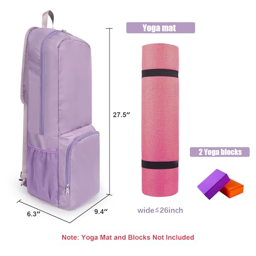 Yoga Mat Bag Carrier Side Mesh Zipper Pocket Exterior Wet Compartment Lightweight Waterproof Yoga Bag for Mat - color: Purple
