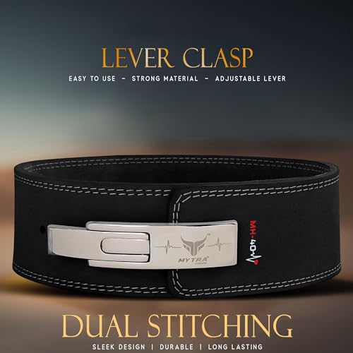 Mytra Fusion Gym Belt with Lever Buckle Weight Lifting Belt for Men and Women 4" wide Genuine Leather Powerlifting Belt for Gym, Training, Weightlifting, Bodybuilding Fitness and Workout - size: S