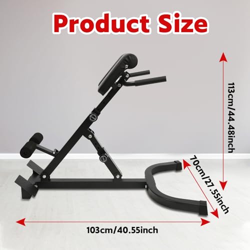 Roman Chair Back Extension Machine, 330lbs Capacity Foldable Roman Chair Hyperextension Bench, Adjustable Back Exercise Machine with 8 Adjustable for Abs SitUp Full Body Workout