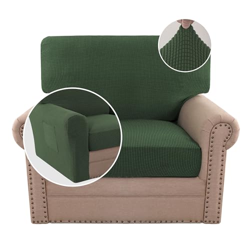 H.VERSAILTEX Multi-Pieces Chair Covers Stretch Couch Covers Form Fitted Seat and Back Cushions Covers (1 Seat Cover Plus 1 Back Cusion Cover, Bonus 2 Armrest Covers), Bronze Green - color: Bronze Green, size: 1 SEAT COVER + 1 BACK COVER+ 2 ARMREST COVERS