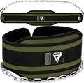RDX Dip Belt for Weight Lifting, Heavy Duty 36 Inch Adjustable Steel Chain, Dipping Belt Chin Pull Ups Gym Training Bodybuilding Powerlifting Fitness Workout, 6” Padded Neoprene Back Support Men Women - color: Army Green