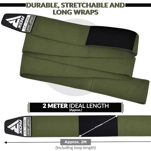RDX Knee Wraps for Weightlifting, 78” Elasticated Straps Power Lifting Leg Press Support Gym Fitness Squats Workout Men Women - color: Army Green