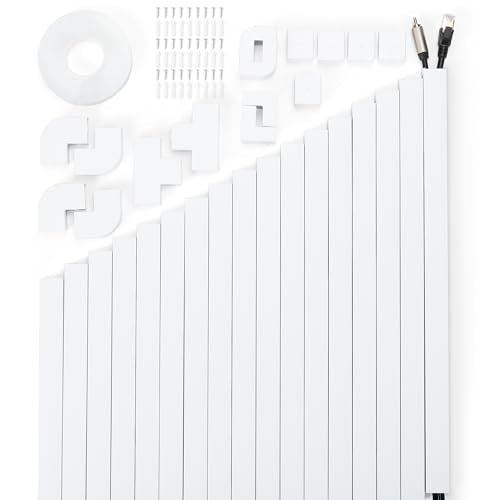 306in Cord Hider Kit, Cord Covers for Wires on Wall, Paintable Wire Cover for Cords, Cable Hider for Wall Mounted TV, White Cord Concealer, Cable Raceway Wire Management, 18x L17in x W0.95in x H0.55in - color: White, size: W0.95in X H0.55in X L306in