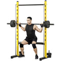 Soozier Squat Rack with Pull-Up Bar, Adjustable Power Rack with Barbell Bar, Multi-Functional Steel Bench Press Rack for Home Gym Strength Training, Black - color: Yellow