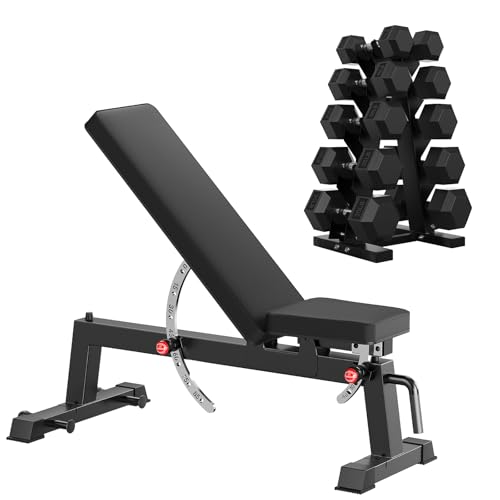 HANDBODE Adjustable Weight Bench for Full Body Workout, 1500 LBS Weight Capacity Bench Press Bench of Home Gym Strength Training, Incline Upright Flat Utility Workout Bench with Fast Adjustment - color: 1300 lb Weight Bench & 200 lb Dumbbell Set