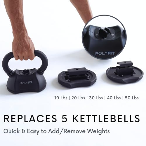 Polyfit Adjustable Kettlebell Set - 5-in-1 Weights for Home Gym - color: BLACK - 50 LB