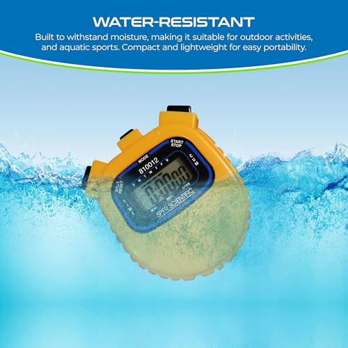 Sper Scientific Water Resistant Stopwatch 810012 - Digital Timer with Split Interval Function, 12/24 Hour Alarm Clock & Calendar for Sports, Labs, Fitness, and More