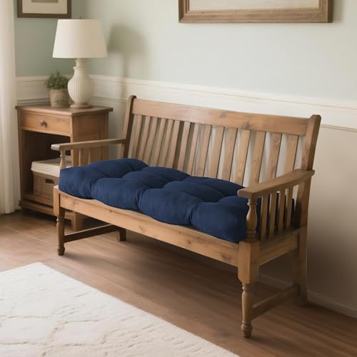 ELFJOY Non Slip Tufted Bench Cushion for Indoor Furniture 34"x16" Navy | 3.5" Thick, Soft and Breathable Fabric, Skin-Friendly, for Dining Entryway Window Storage Bench, Comfort for Long Sitting - color: Navy