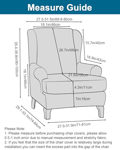 CRFATOP 2 Piece Stretch Wingback Chair Cover Printed Wing Chair Slipcovers Spandex Fabric Wingback Armchair Covers with Elastic Bottom for Living Room Bedroom Wingback Chair,C28 - color: Color C28