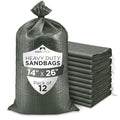 Heavy Duty Sand Bags Pack of 12, Army Green Empty Sandbags with Built-In Ties, Woven Polypropylene UV Protection 1600 Hours, Fillable Bags for Flood Control, Weight, 14x26 inches, 50 Pounds Volume - size: 14"W x 26"L, style: Pack of 12