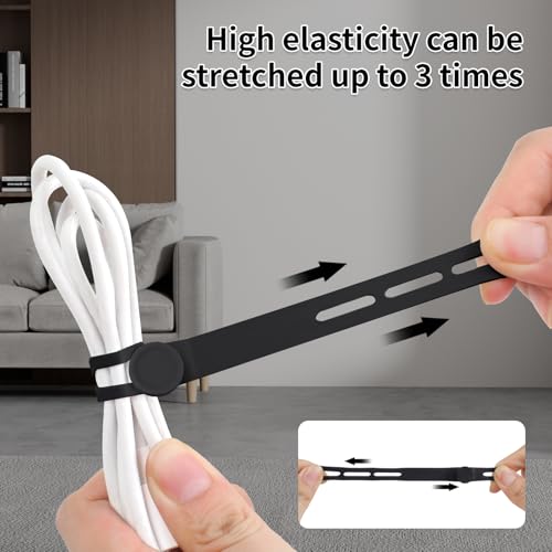 Oligei 25 Pcs Silicone Cable Ties, Cable Ties Reusable, High Elasticity Cord Wraps for Electrical Cords, Cord Organizer for Earphone, Phone Charger(Black) - color: 25p∣black