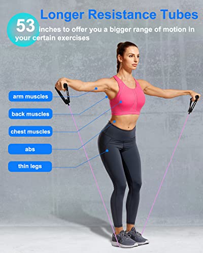 Resistance Exercise Band with Handles, Workout Band Weight Band for Physical Therapy,Strength Training Home Gym Fitness,with Door Anchor & Storage Bag. - color: (Pink,Purple,Gray)