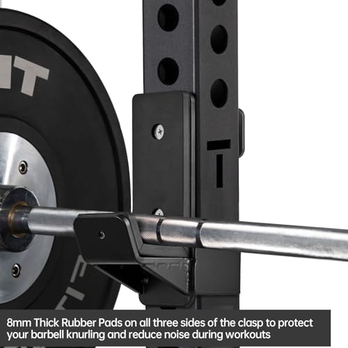J Hooks for 2" x 2" Power Rack, Rubber Pad J-Hook for Power Cage, Bottom Reinforced Steel J Cups for Squat Rack, Heavy Duty Barbell Holder, Black - size: for 2"x2" Rack with " 1/2 Hole