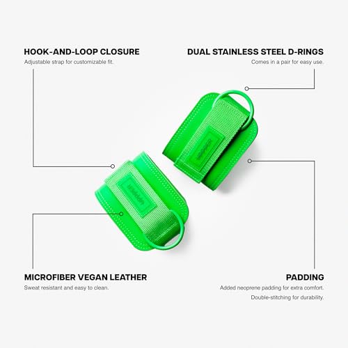 UPPPER Ankle Straps for Cable Machines (Pair) – Adjustable Padded Gym Cable Cuff Attachment, Double D-Ring, Premium Quality – Ideal for Kickbacks, Glute Workouts & Leg Exercises for Women & Men - color: Neon Green
