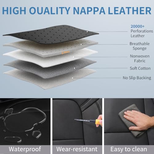 Umbrauto Car Seat Covers for Dodge RAM, Premium Nappa Waterproof Leather Seat Cushion Fits 2009-2026 RAM 1500/2500/3500 Crew Quad Mega Cab with Curved Bench,Full Set, Black - size: Full Set(Concave Front+Curved Rear)