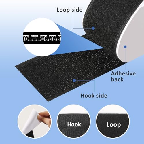 2''×27Ft Black Heavy Duty Hook And Loop Tape Adhesive, No Punching Picture Wall Hanging Roll, Sticky Back Couch Cushions Grip, Keep Rugs in Place, Strong Adhesive Tape for DIY at Classroom Office Home - size: 2In × 27Ft, style: Black