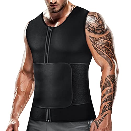 Cimkiz Men's Waist Trainer Sauna Suit Shirt, Gym & Exercise Compression Vest, Sweat-Boosting Workout Top - color: Black, size: X-Large