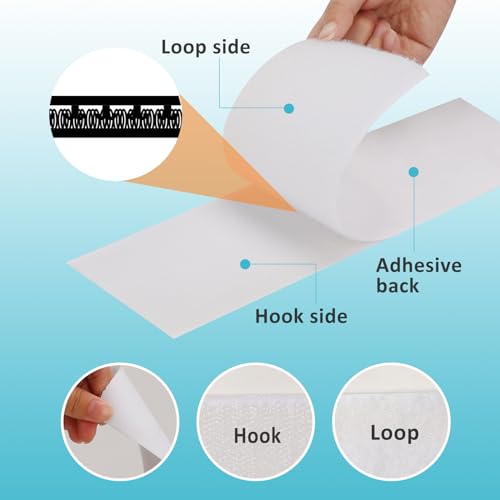 4.4''×16.5 Feet White Heavy Duty Hook and Loop Tape Adhesive, Keep Couch Cushions from Sliding or Blowing at Outdoor, No Punching Wall Mounting Picture Frames, Keep Your Carpet Rugs in Place - size: 4.4In x 16.5Ft, style: White