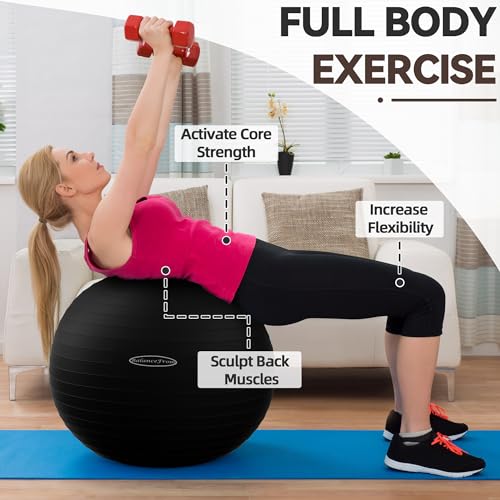 Fitvids Anti-Burst and Slip Resistant Exercise Yoga Fitness Birthing Ball with Quick Pump, 2,000-Pound Capacity, Multiple Colors and Sizes - color: Black, style: 23-26in (58-65cm), L