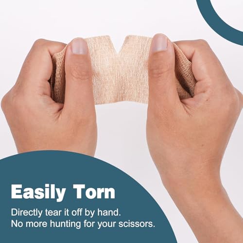 AZEN 120 Pack Self Adhesive Bandage Wrap, 2" X 5 Yards Elastic Cohesive Bandage Wrap, Skin Color Athletic Tape, Vet Wrap, Ankle Tape - color: Beige, size: 2IN - 120Pack