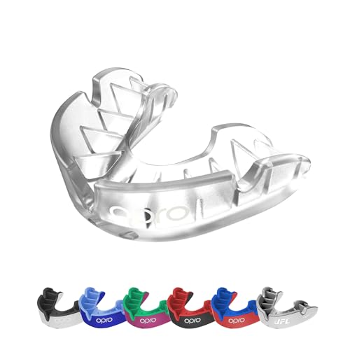 OPRO Silver Level Moldable Mouth Guard Essential Fit (Clear) Kids Youth Boxing Mouthguard for MMA & Impact Sports, Easy Self-Fit Mouth Guard for Sports, Football & Hockey - Includes Case - color: Clear/Clear, size: Youth (Under 10)