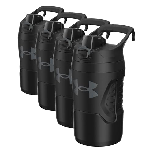 Under Armour 32 oz Insulated Water Bottles - Sports Water Jug with Handle, Fence Hook, Leak Resistant for Baseball, Football & More, 32 oz, Sports Water-Bottle Insulated (Pack of 4) - color: Black/Black, size: 32 Ounces (Pack of 4)