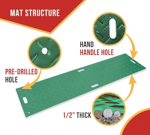 Mytee Products 2' x 8' Green Ground Protection Mats with Double Sided Diamond Plated Tread Design - High Density Polyethylene Mat, Easily Supports 50 Ton Loads on Lawns, Dirt, and Any Other Areas - color: Black, size: 1 - Pack