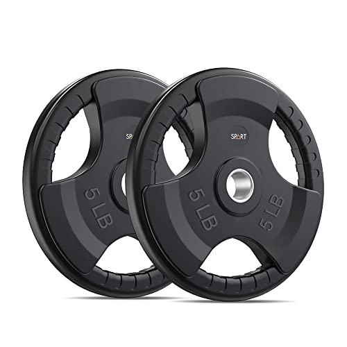SPART Weight Plate 2-Inch Rubber Coated Olympic Grip Plate for Barbell,Solid Cast Iron Weight Plates in Pairs or Single for Strength Training,Weightlifting,Crossfit,Home Gym(5LB/10LB/25LB/35LB/45LB) - style: 5lb Pair