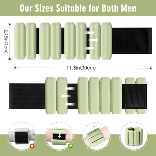Wrist Weights Set of 2, Wearable Wrist Ankle Weights for Women & Men, Silicone Weighted Bangles Adjustable Arm and Leg Weights for Walking Yoga Pilates Running Dance Gym 2lb - color: Green