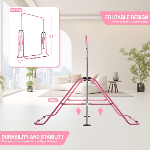 YEEGO DIRECT Gymnastics Bar for Girls Boys (A-G-E-S 3-10) with Rings, Folding Gymnastics Bars Horizontal Bar, Expandable for Home Training Gifts for Girls Boys - color: Pink