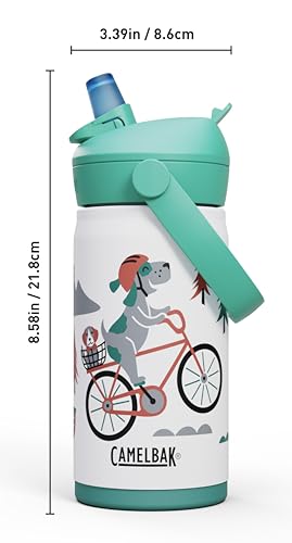 CamelBak Thrive Flip Straw Kids Bite Valve Stainless Steel Water Bottle Biking Dogs, 12oz - color: Biking Dogs