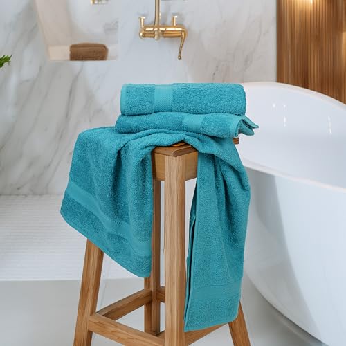 Commercial Bulk Pack of 12 Large Bath Towels – 100% Cotton Terry 24" x 50" – Ideal for Hotels, Salons, Gyms, Spas & Institutional Use – Teal Blue - color: Teal, size: 24"x50" - PK 12