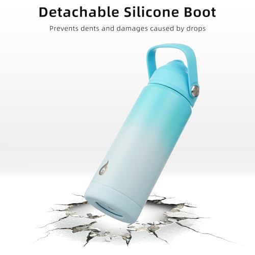 BJPKPK Insulated Water Bottle with Straw Lid, 18oz Thermo Water Bottles with Soft Nozzle, Flex Handle & Non-slip Boot, BPA Free Leak Proof Stainless Steel Metal Thermo, Tumblers, Cups,Sea Salt - color: Sea Salt, size: 18 Ounces