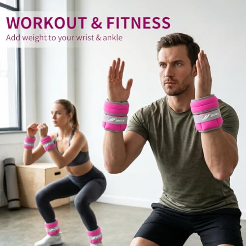 Adjustable Ankle Weights 1-3/4/5/6/8/10/20 LBS Pair with Removable Sandbags for Women & Men - color: rose red, size: 4lbs Pair (2lb Each Weight)