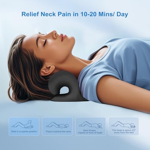 Neck Stretcher with Magnetic Therapy Acupressure for Pain Relief, Neck and Shoulder Relaxer, Chiropractic Pillow, Restore Neck Curve, Black - color: Black